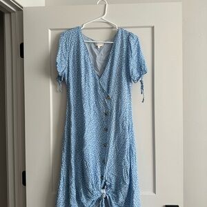 Bohme Blue Patterned Midi Dress with Buttons